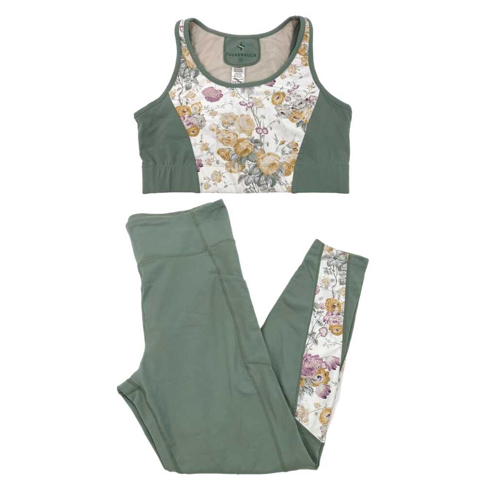 Tuckernuck Green Floral Accent Leggings and Sports Bra Set | Women’s Size M